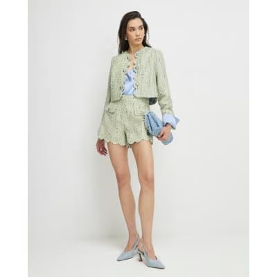 Green Scallop Trim Boucle Trophy Jacket