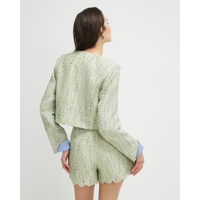 Green Scallop Trim Boucle Trophy Jacket