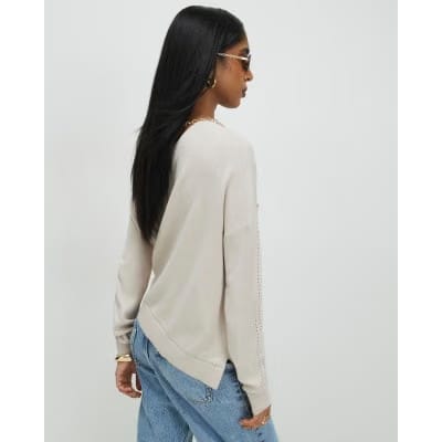 Beige Linen Blend Boat Neck Jumper