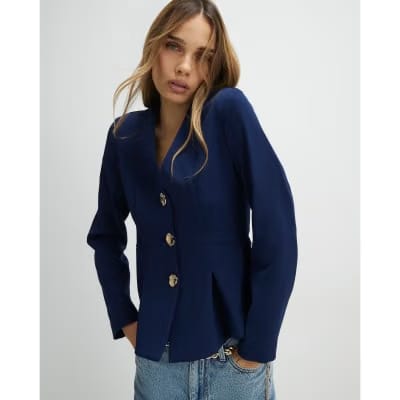 Navy Long Sleeve Pleated Jacket
