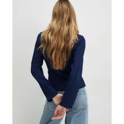 Navy Long Sleeve Pleated Jacket