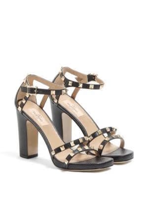 Rockstud sandals in elk print calfskin 100mm