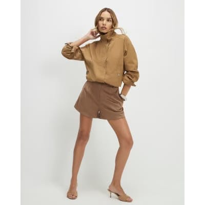 Beige Faux Suede Tailored Shorts