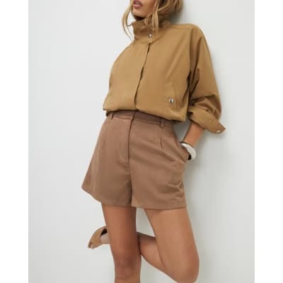 Beige Faux Suede Tailored Shorts
