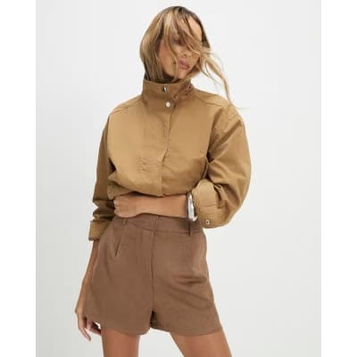 Beige Faux Suede Tailored Shorts