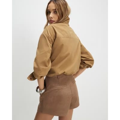 Beige Faux Suede Tailored Shorts