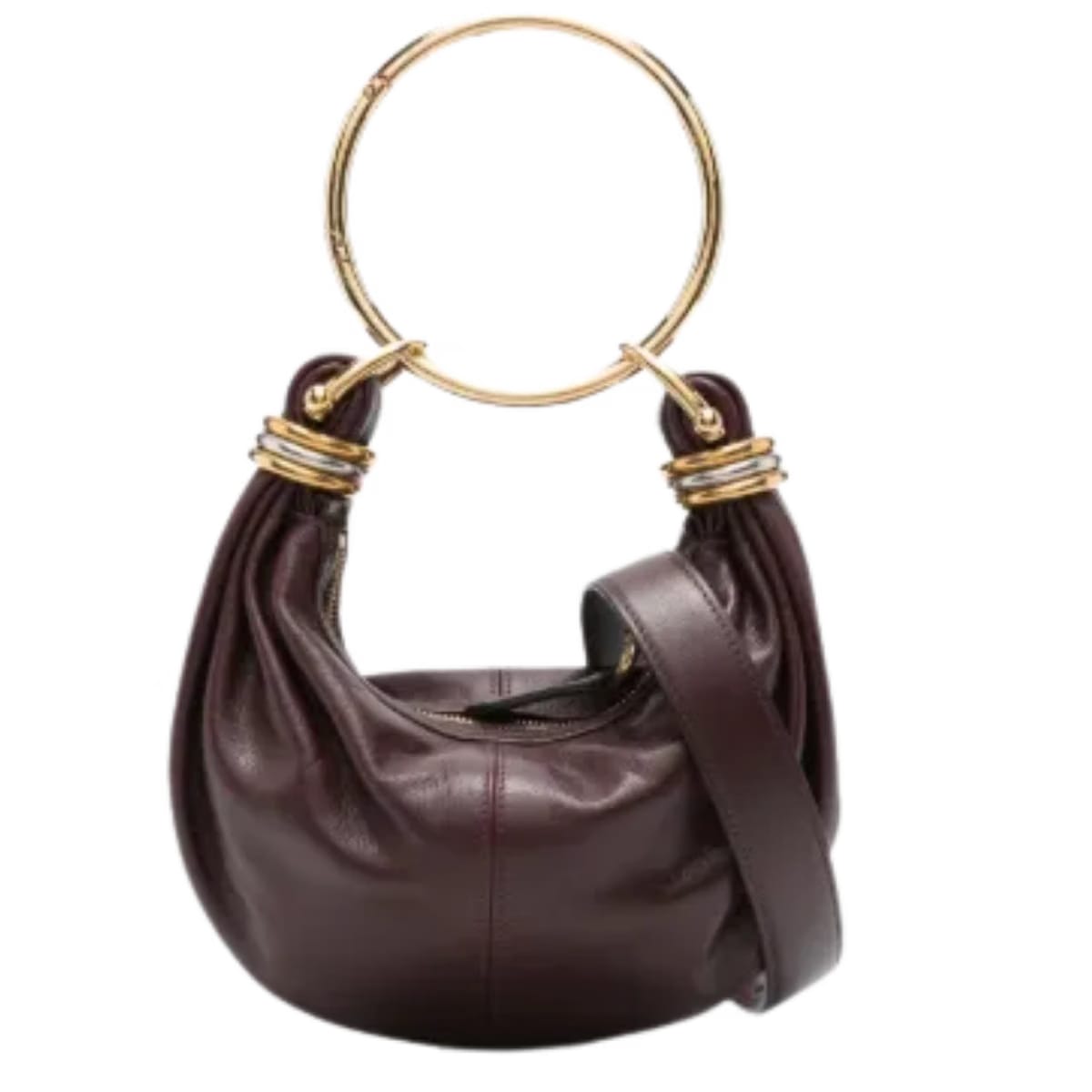 circular-handle leather tote bag