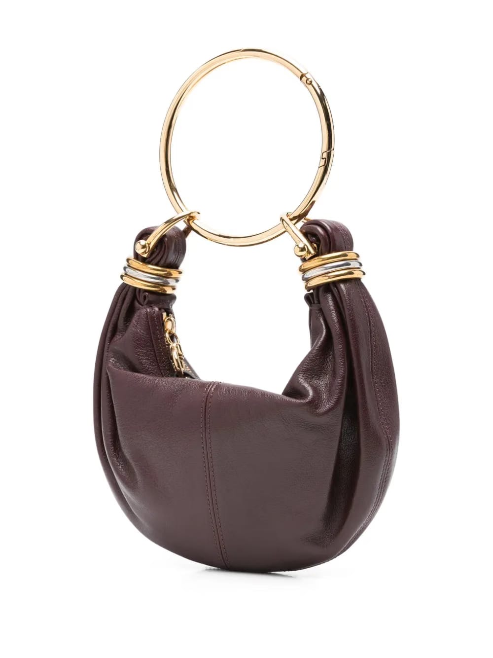 circular-handle leather tote bag