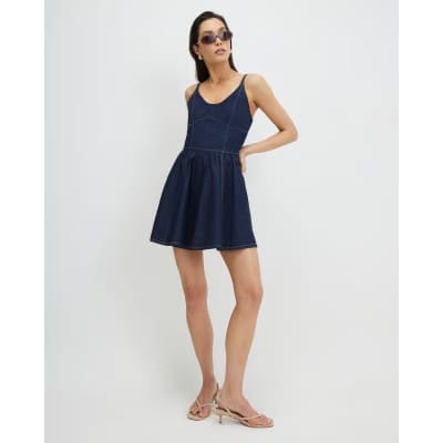 Blue Corset Detail Denim Mini Dress