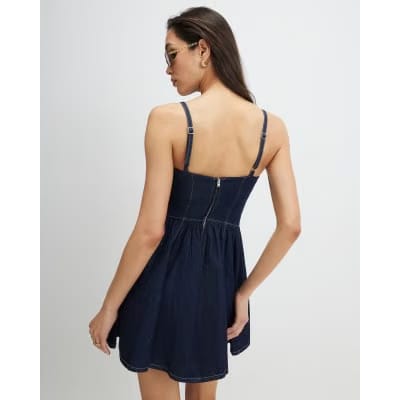 Blue Corset Detail Denim Mini Dress