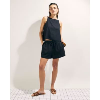 Black Linen Blend Tank Top