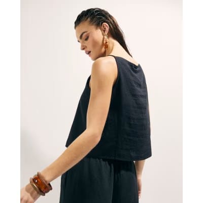 Black Linen Blend Tank Top