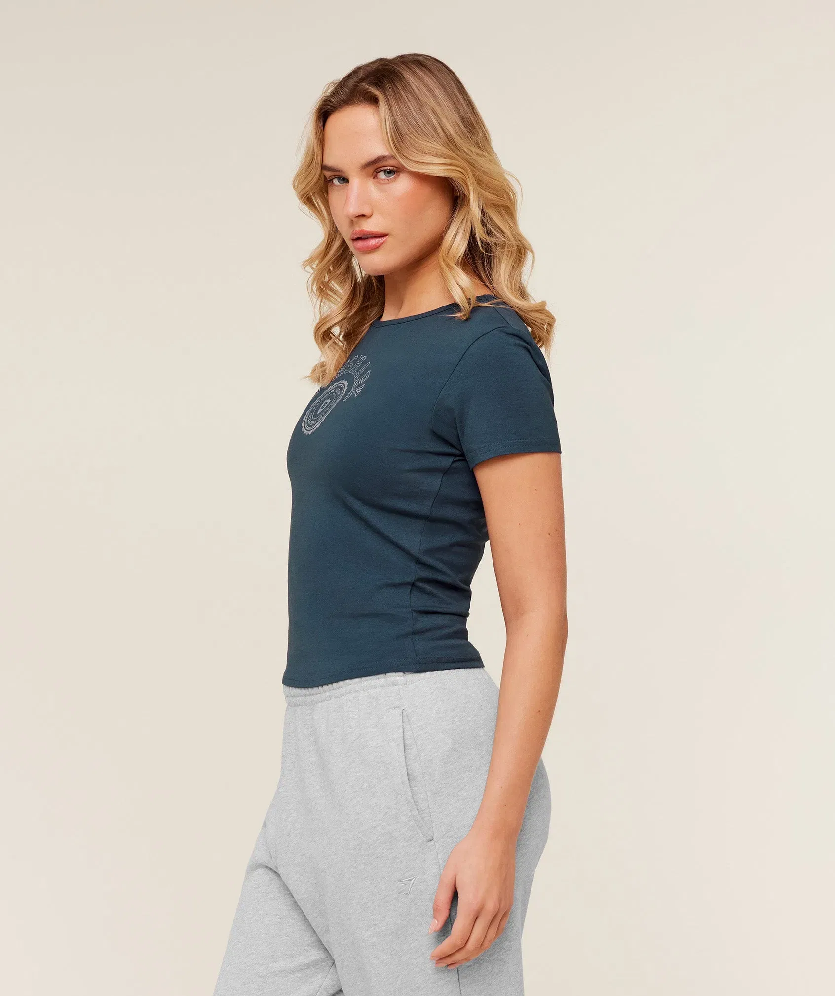Gymshark Worn Crest Graphic Baby T-Shirt - GS Stealth Blue