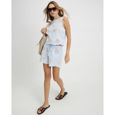 Blue Embroidered Crochet Top