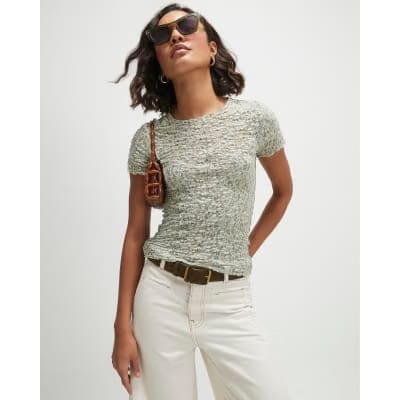 Green Short Sleeve Lace Top