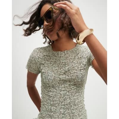 Green Short Sleeve Lace Top