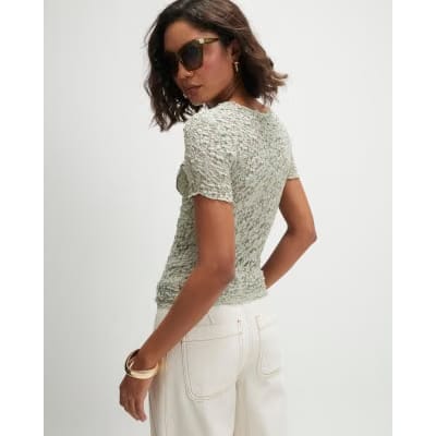 Green Short Sleeve Lace Top