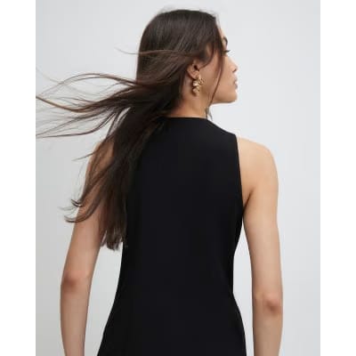 Black Collarless Asymmetric Waistcoat
