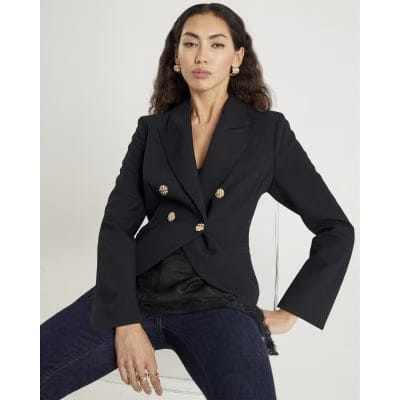 Black Double Breasted Military Blazer