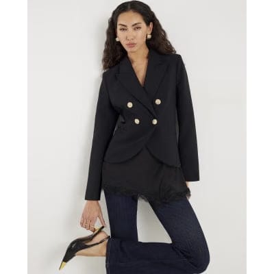 Black Double Breasted Military Blazer
