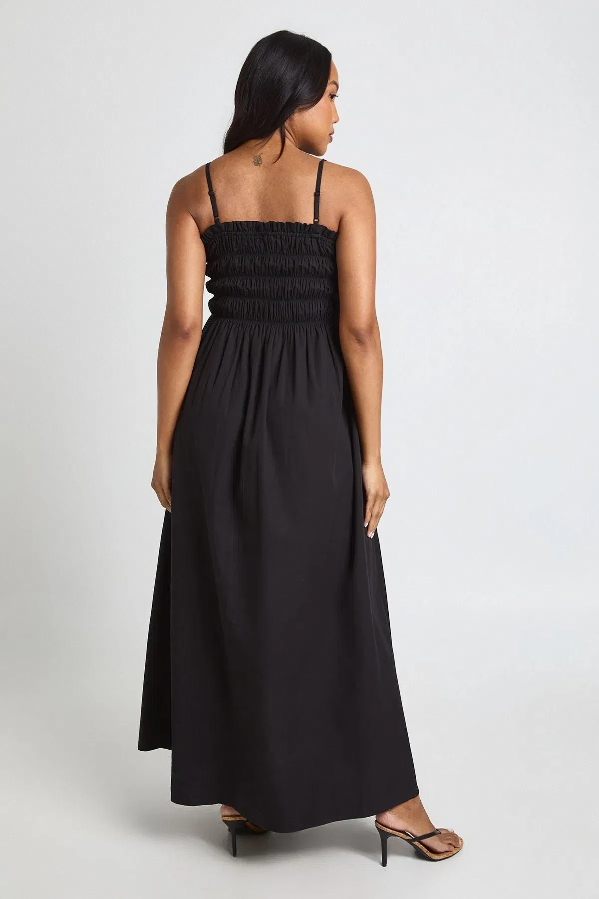 Materntiy Cotton Poplin Shirred Strappy Maxi Dress