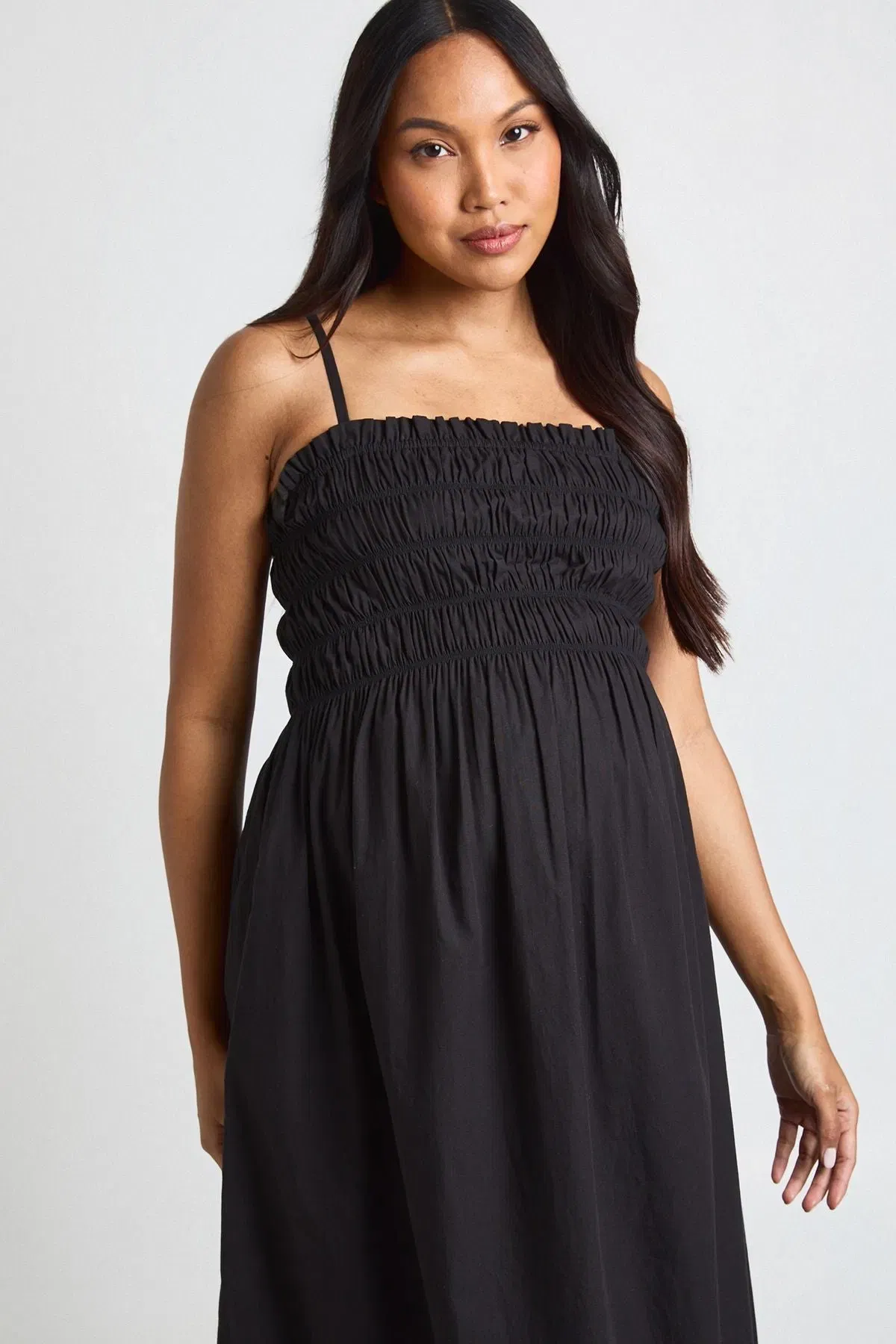 Materntiy Cotton Poplin Shirred Strappy Maxi Dress