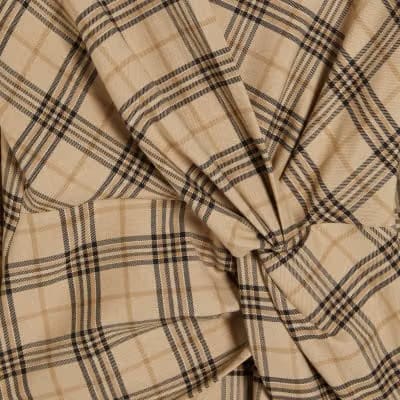 Beige Check Print Twist Detail Collared Top