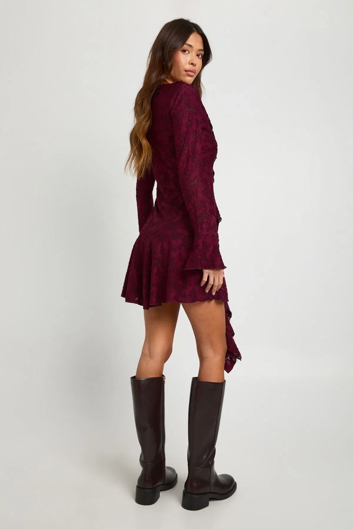 Burnout Floral Ruffle Front Mini Dress