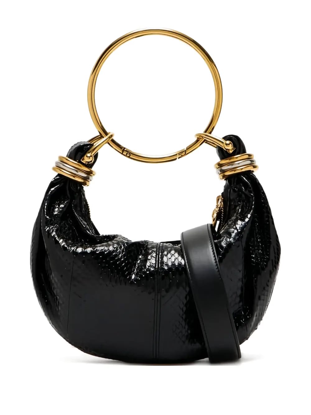 ring-top puff-faced leather shoulder bag