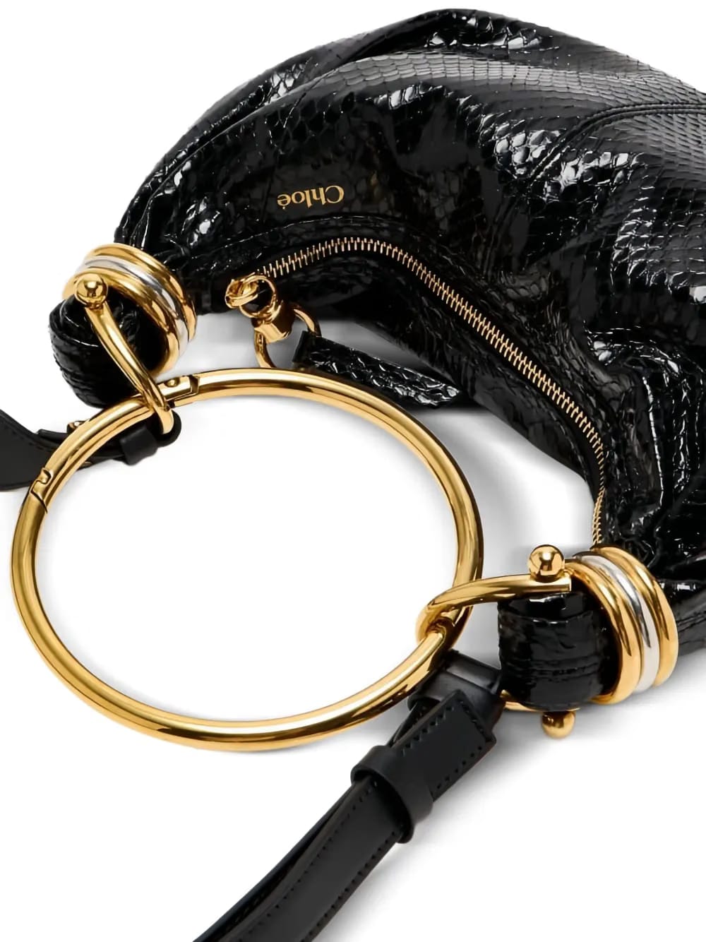 ring-top puff-faced leather shoulder bag