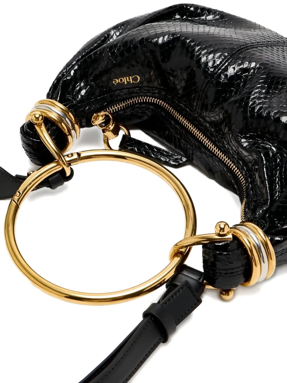 ring-top puff-faced leather shoulder bag