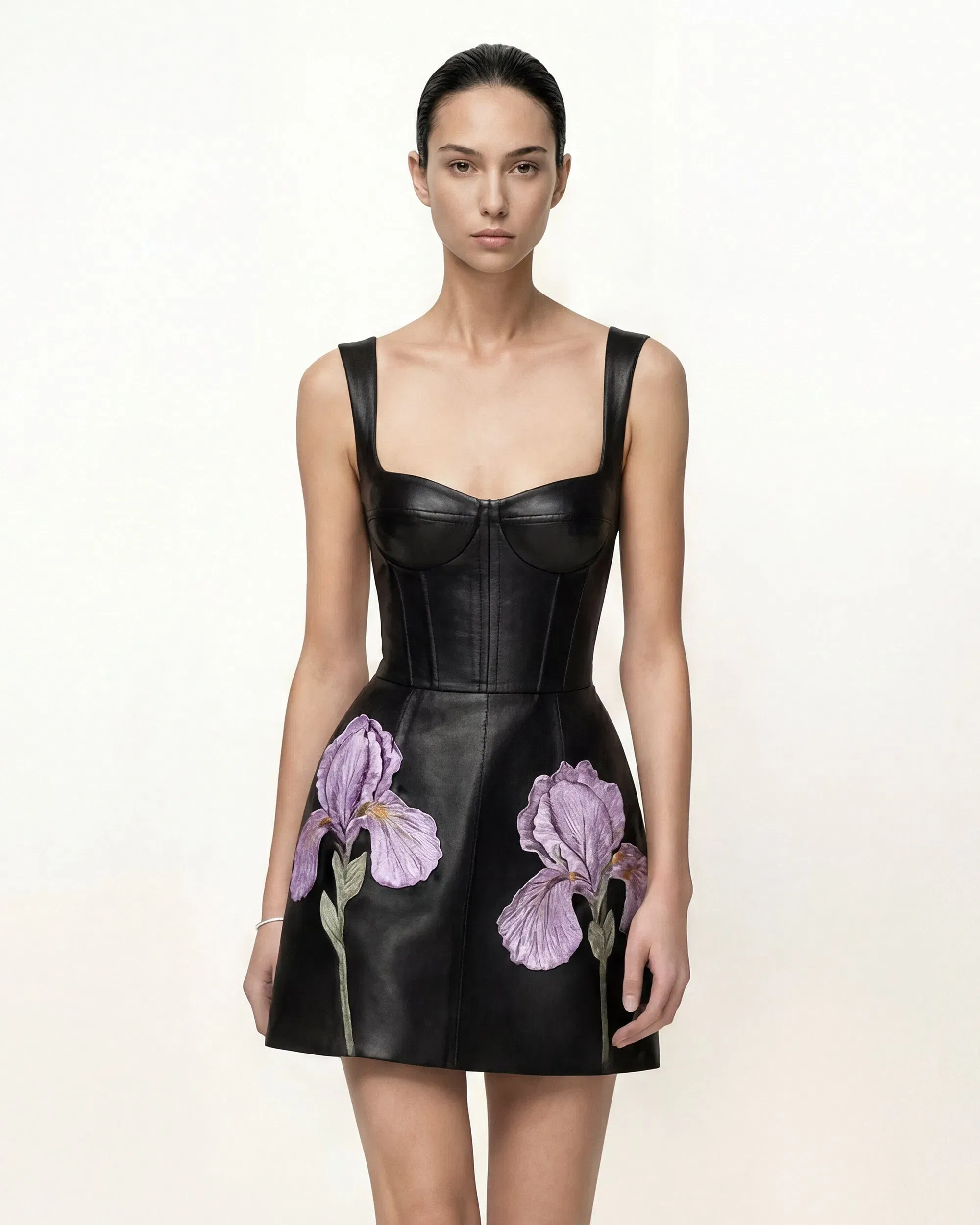 Iris Floral Print Corset Dress - Black