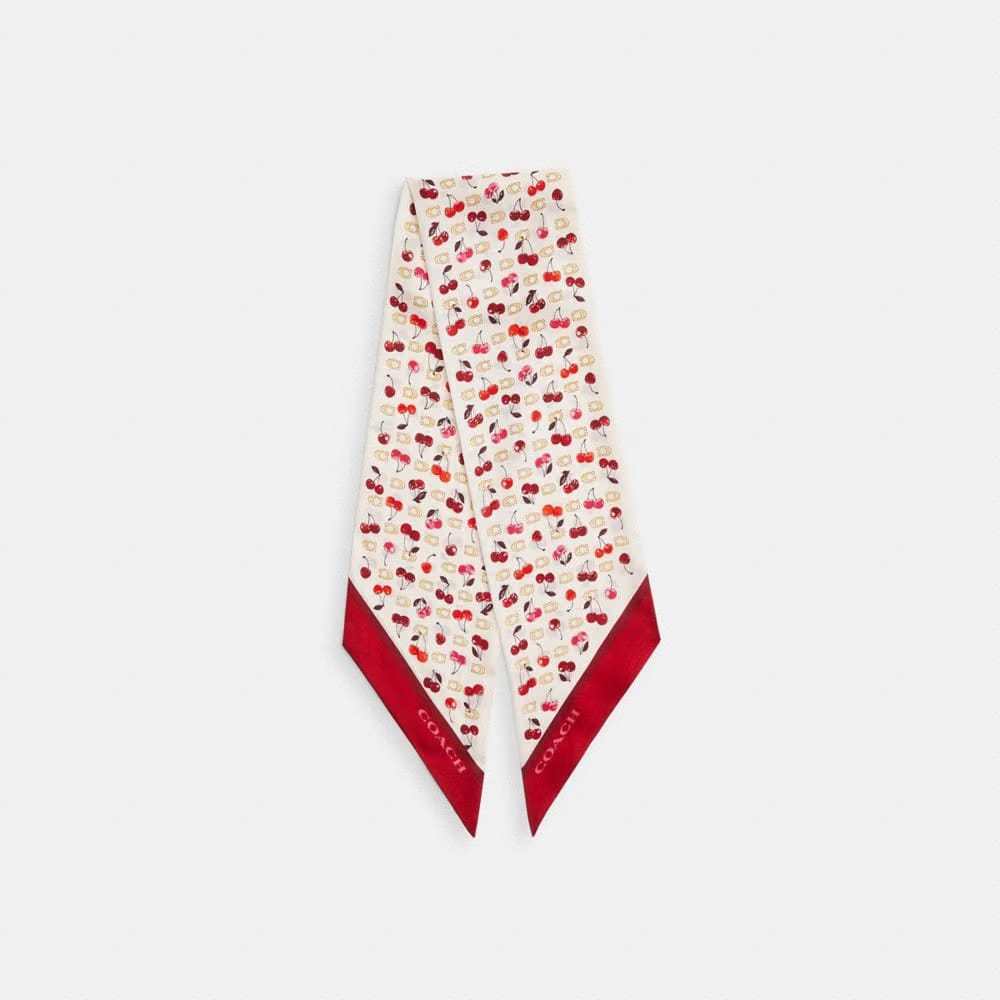 Sculpted C Cherries Print Silk Wide Skinny Scarf
