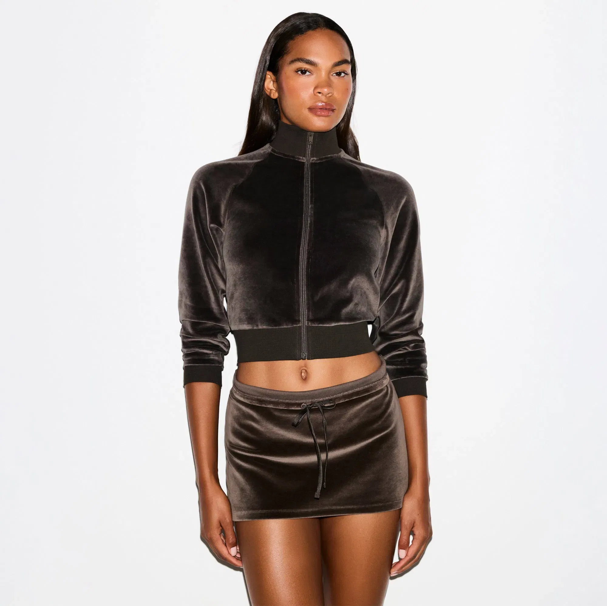 VELOUR SHRUNKEN TRACK JACKET | DARK SEPIA