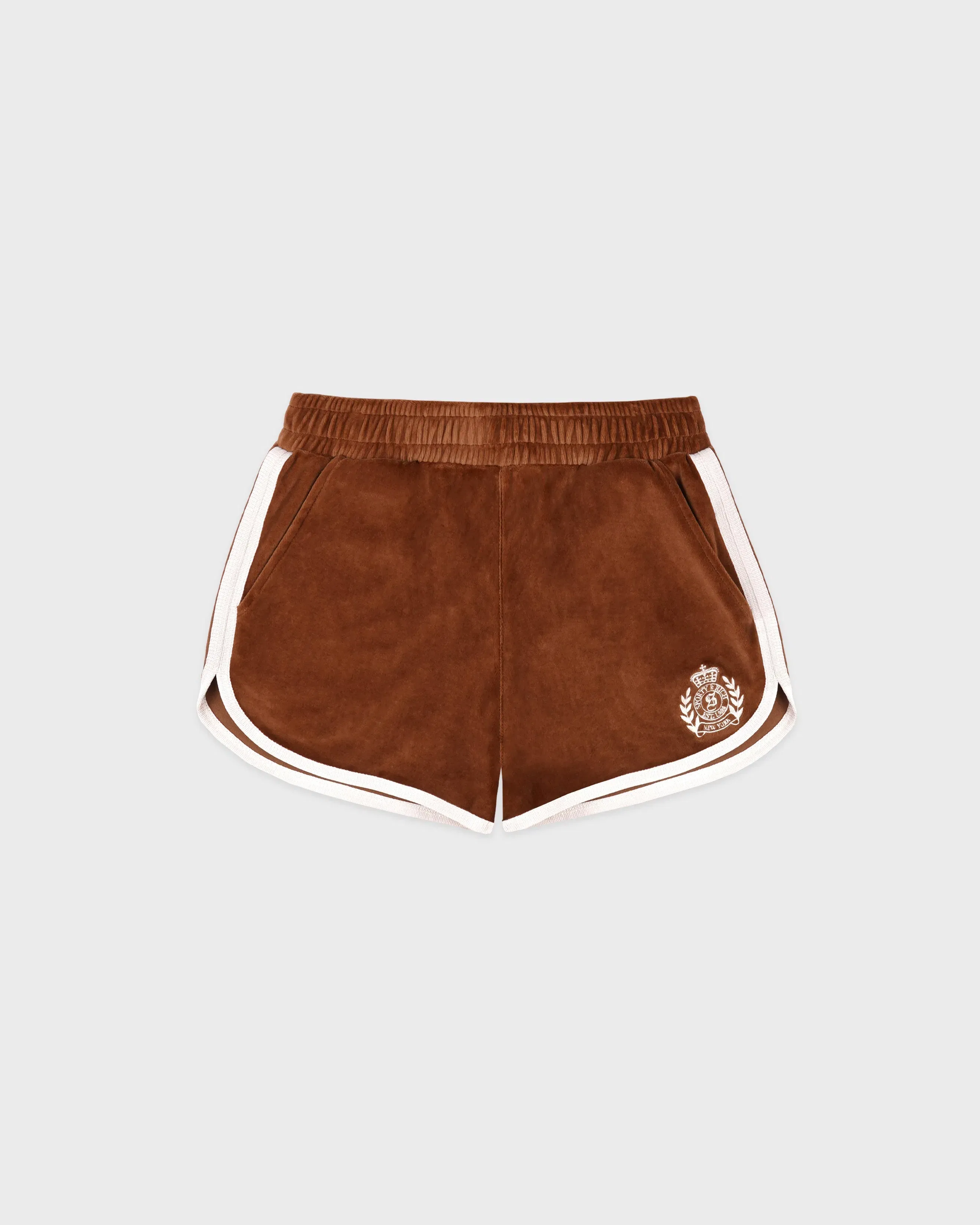 NY Crest Velour Track Short - Tobacco/White