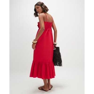 Red 3D Flower Maxi Dress