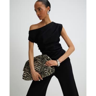 Black Stretch Sleeveless Drape Top