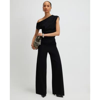 Black Stretch Sleeveless Drape Top