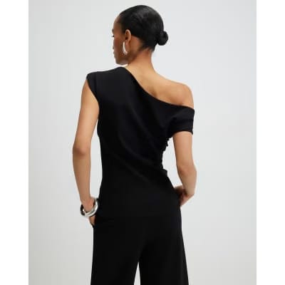 Black Stretch Sleeveless Drape Top