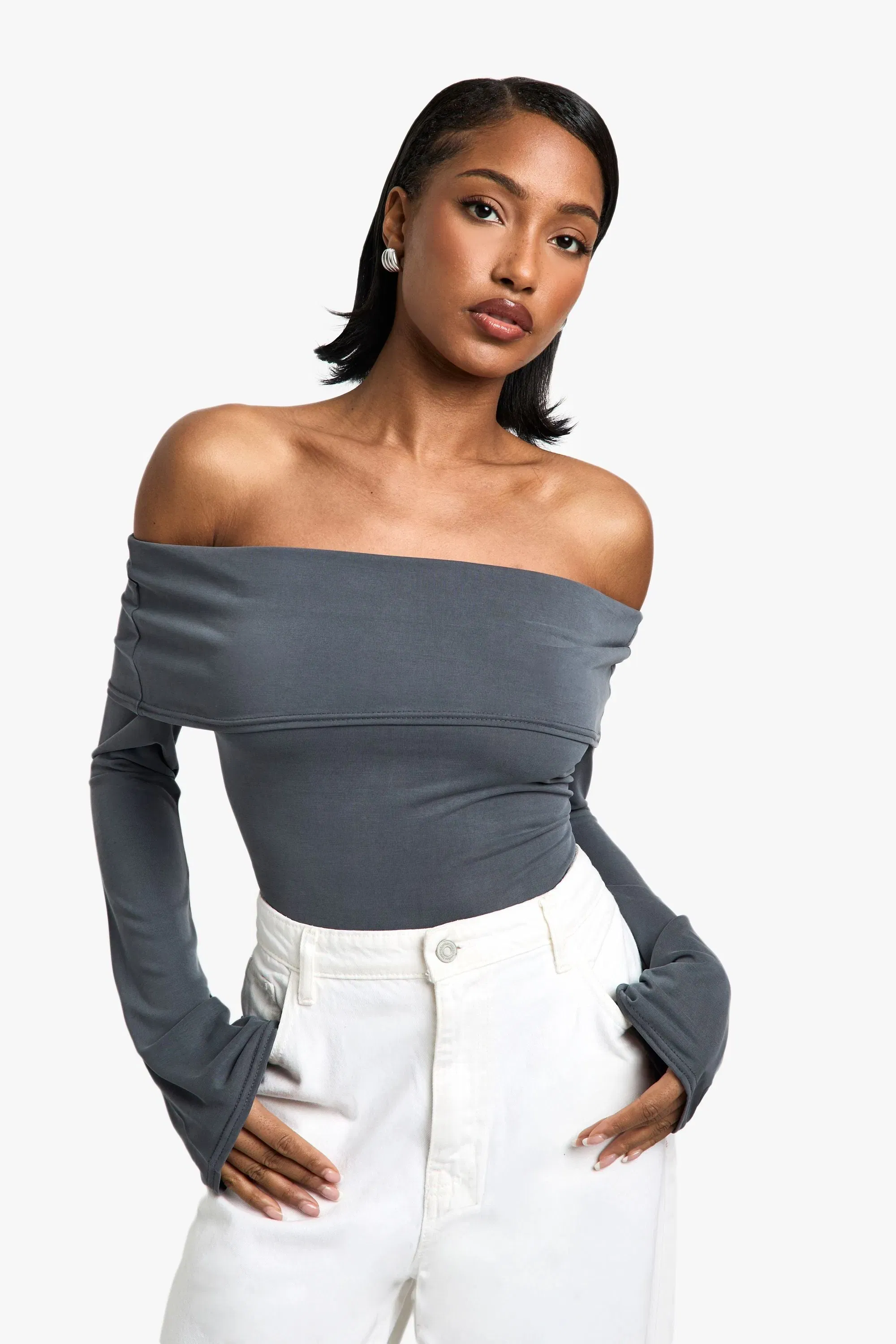Peached Jersey Longline Bardot Top