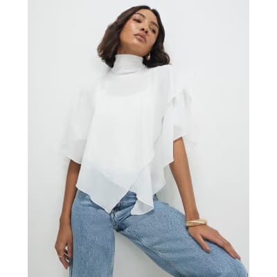 Cream High Neck Ruffle Cape