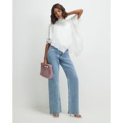 Cream High Neck Ruffle Cape