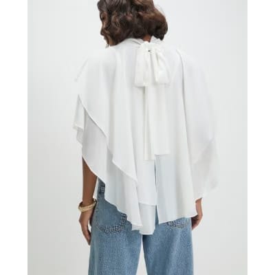 Cream High Neck Ruffle Cape