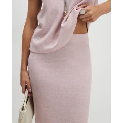 Petite Pink Metallic Midi Skirt