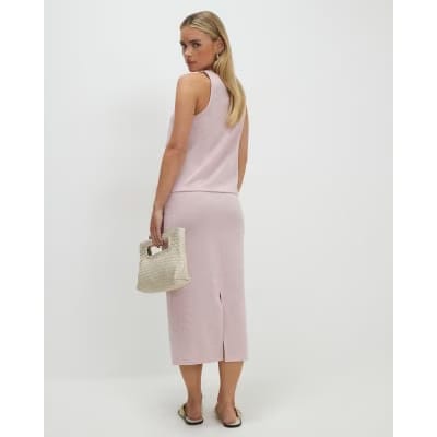 Petite Pink Metallic Midi Skirt