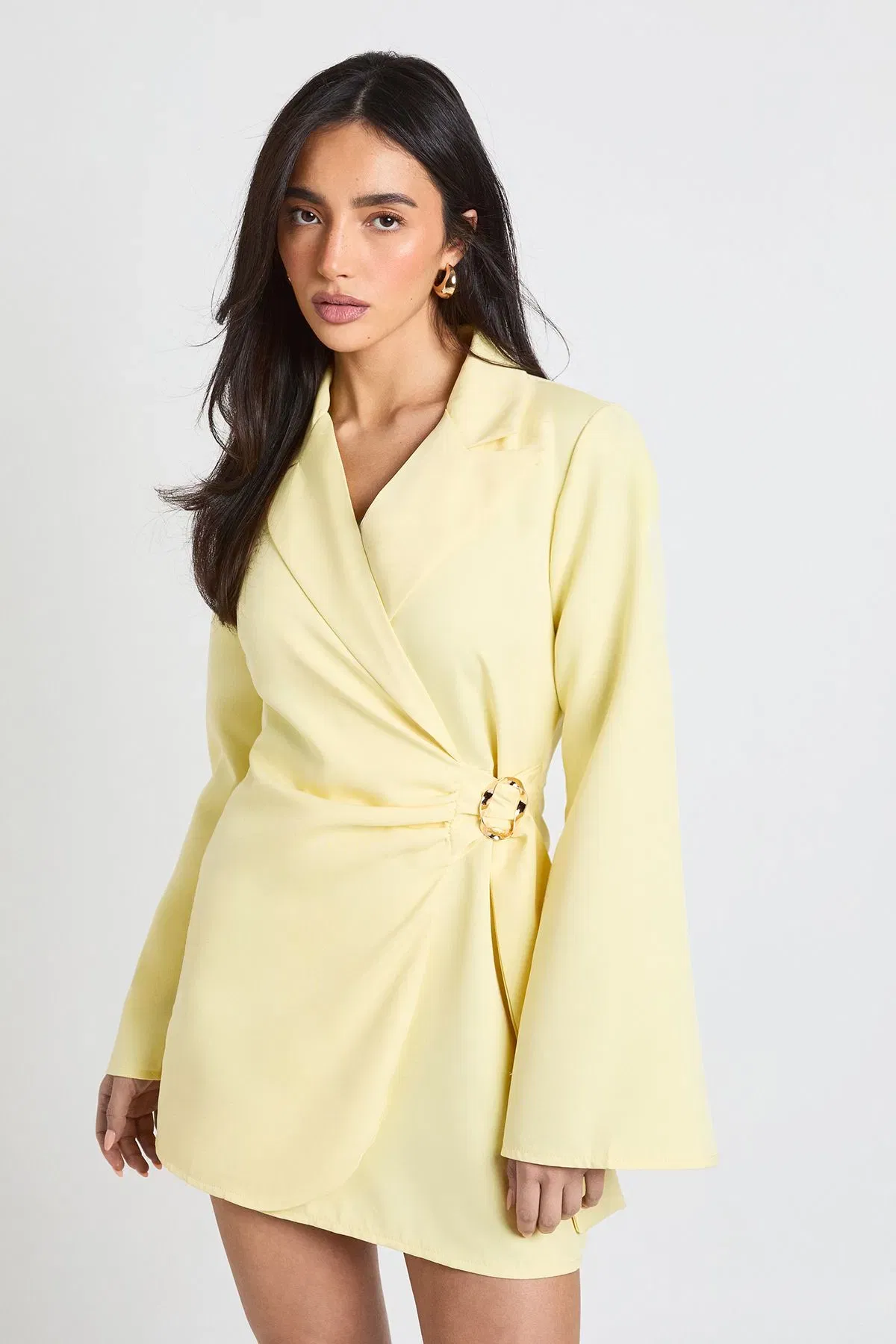 Buckle Detail Tie Waist Tailored Blazer Dress
