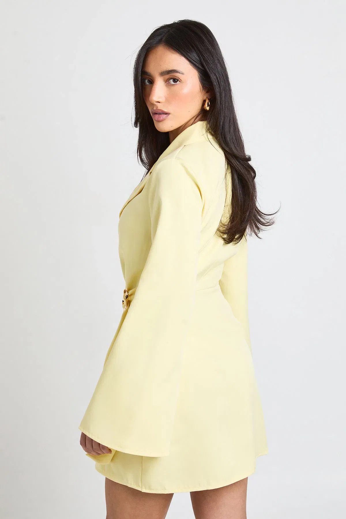 Buckle Detail Tie Waist Tailored Blazer Dress