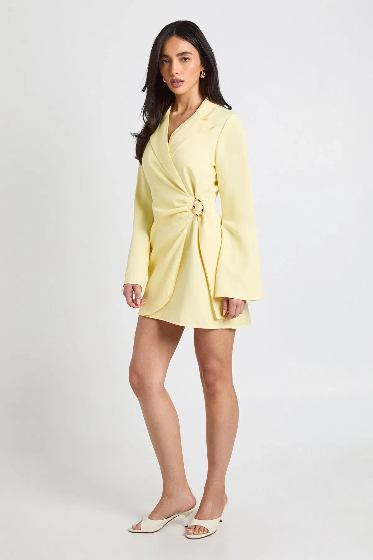 Buckle Detail Tie Waist Tailored Blazer Dress
