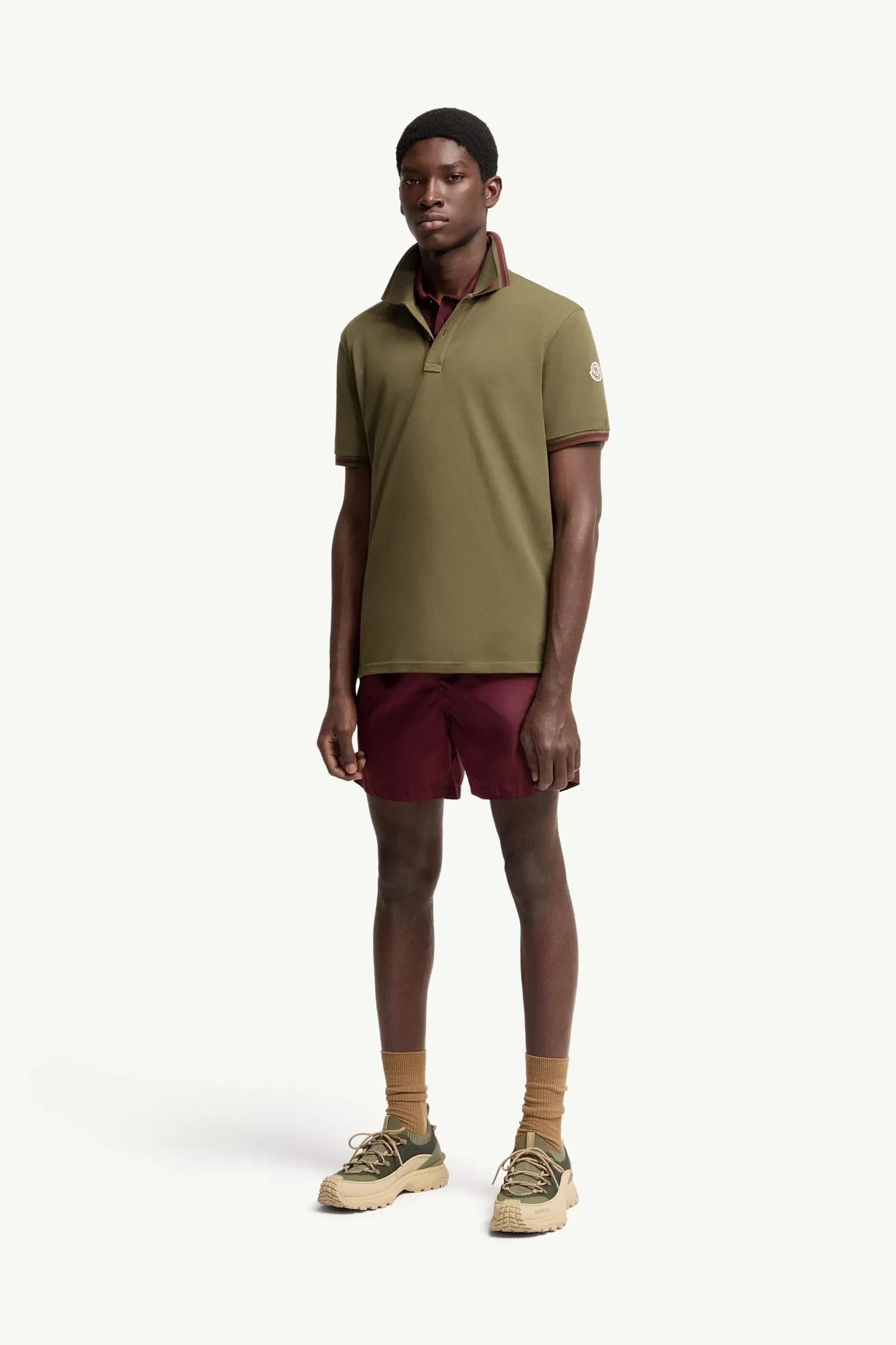 Moncler Double Collar Cotton Piquet Polo Shirt Olive Green Olive Green