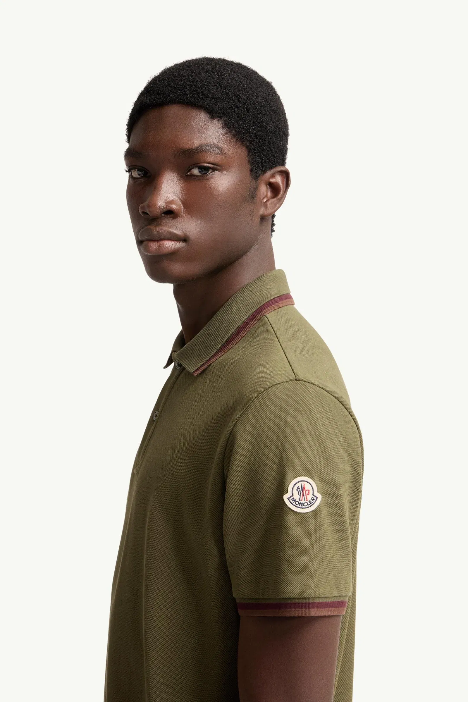 Moncler Double Collar Cotton Piquet Polo Shirt Olive Green Olive Green